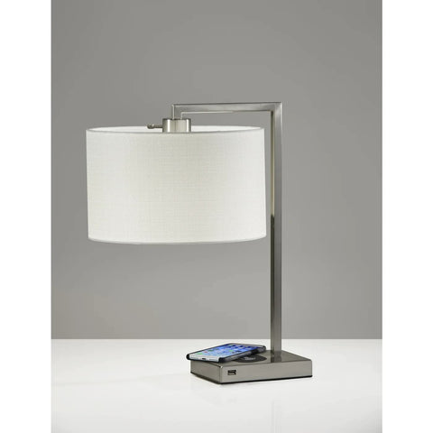 Austin Table Lamp With Dope Wireless Charging Pad And USB Port 7W LED Desk Lamp For Home Office Qi Compatible Pad Brushed Steel
