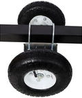 10 Inch Pneumatic Gate Wheels Caster Set With Tough As Nails Q235 Steel Build And Rock Solid 300 Lbs Rating showing dual wheels on a supporting frame.
