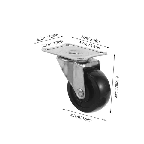 Four Pack Two Inch Rubber Swivel Caster Wheels Dead Silent Low Profile Design With Top Notch Nonslip Traction That Rolls Like A Dream For Office Carts And Workbenches Heavy Duty Replacement Rollers, showing 2-inch rubber wheel with metal top plate.