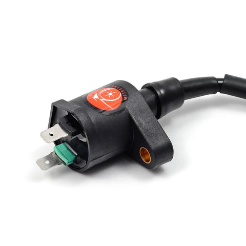 Close-up of ignition coil from FourTrax 300 CDI Box Ignition Coil Kit With Spark Plug Plug And Play Voltage Regulator Rectifier And Relay For TRX300 TRX300FW 1994 1995 1996 1997 Replacement Part 30410 HM5 505