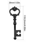 Black Antique Drawer Pull Handles Set Of 2 Retro Dresser Cabinet Knobs, zinc alloy, key-like design, with dimensions.