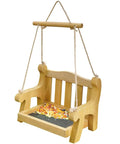 Set Of 2 Wooden Swing Bird Feeders For Outdoor Hangin With Metal Mesh Bottom, Bench Style Bird Feeders For Garden Yard