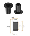 Heavy Duty 4 Pack Flanged Nylon Bushings For Linear Motion Systems 10.1 Mm Bore 13 Mm Outer Diameter 20.5 Mm Length Self Lubricating Wear Resistant Rock Solid Shaft Sleeves Black with dimensions shown.