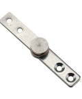 Stainless steel damping torque hinge plate with two mounting holes and round adjustment knob; front view