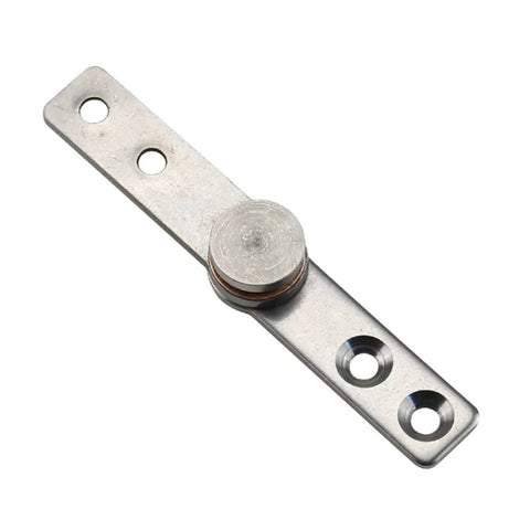 Stainless steel damping torque hinge plate with two mounting holes and round adjustment knob; front view