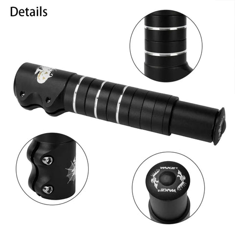 Adjustable Aluminum Bike Stem Riser Extender Up To 180mm for Mountain, Road and BMX Bikes, detailed close-ups of design.