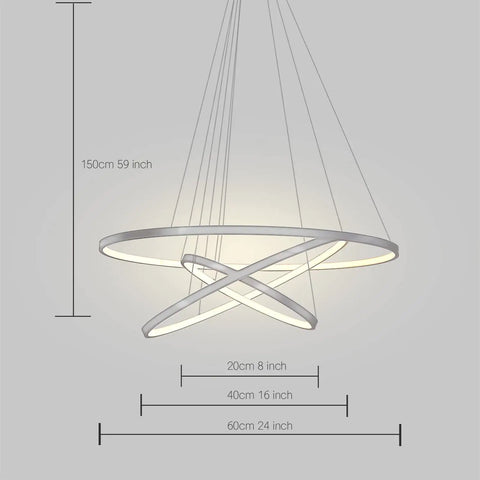 Lit Three Ring Modern LED Chandelier Pendant Light For Dining And Living Rooms Dimmable Circular Ceiling Fixture with dimensions