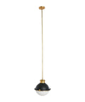 Dope Mid Century Inspired 2-Tone Ceiling Light With Frosted Glass Diffuser, Matte Black Shade And Natural Brass Accents, Pendant Fixture