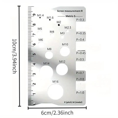 Durable Stainless Steel Screw Size Chart Caliper Thread Gauge Ruler For Threads And Distance Measurement Bolt And Nut Gauge M12