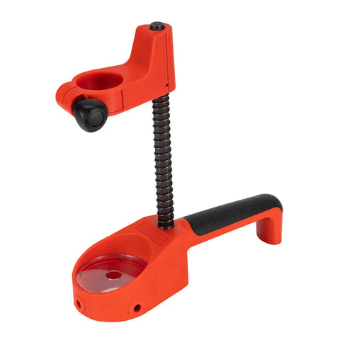Heavy Duty Drill Press Stand With Fixed Handle And Telescopic Spring For Benchtop Workstation, red plastic base and adjustable spring.
