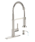 All In One Kitchen Faucet With Soap Dispenser And Pull Down Sprayer Dual Function Spray Head With Deck Plate Nickel Brushed Finish