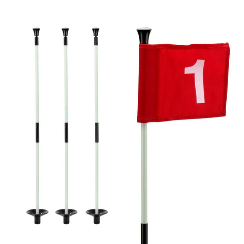 Portable Golf Flagstick For Putting Green, Detachable Fiberglass Flag Pole with red flag and number one design
