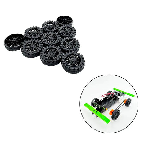 Plastic Toy Car Wheel Set With 2mm Round Shaft Axles For RC Cars Trucks And DIY Robots 30mm Black Wheels arrangement and RC model