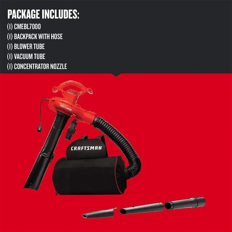 3-In-1 Leaf Blower Vacuum Mulcher With Backpack Design showing tool, blower tube, vacuum tube, and accessories