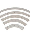 Pro Level Router Templates And Corner Radius Jigs Kit Featuring Five Heavy Duty Plastic Woodworking Guides with R100 to R300 radius sizes.