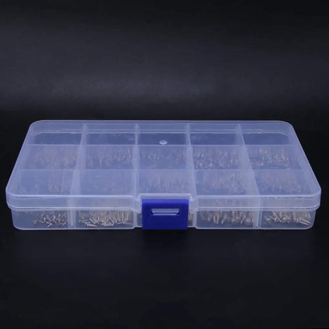 Top Shelf Hella Durable Miniature Self Tapping Screws Stainless Steel 1000 Piece Kit in organized storage box.