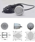 Backup Parking Sensor System For Your Ride With Front And Rear Sensors showing sensor dimensions and detection diagrams