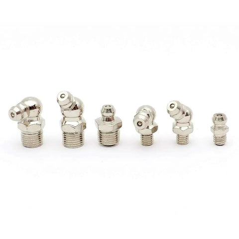120 Piece Hydraulic Grease Fittings Kit With M6 And M10 Zerk Fittings in various angles for automotive and machinery use