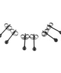 316L Surgical Steel Black Ball Stud Earrings Set for Men and Women Hypoallergenic Nickel Free Cartilage Ear Rings Three Pairs of 3mm Ball Studs Go To Everyday Wear Minimalist Ear Jewelry, three black studs