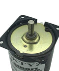 Top view of 60KTYZ 110V Synchronous AC Reduction Motor with Gearbox, showing metal shaft and mounting holes, 60x60mm size.
