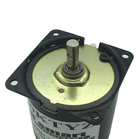 Top view of 60KTYZ 110V Synchronous AC Reduction Motor with Gearbox, showing metal shaft and mounting holes, 60x60mm size.