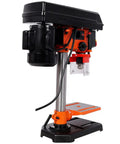 Aynuma 8 Inch Benchtop Drill Press With 400 Watt Induction Motor And Five Speed Settings side view showing chuck and worktable.