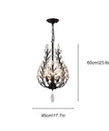 4-Head Dining Room Pendant Light With Branch-Shaped Black Industrial Style Hanging Lamp And Crystal Shade, Modern E14 Fixture
