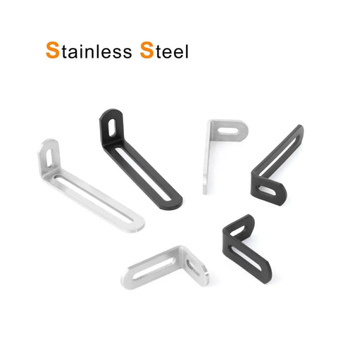 Legit Kickass Heavy Duty Stainless Steel Adjustable Corner Bracket Locking L Shaped Angle Braces For Wooden Shelf Repair and Cabinet Assembly Hardware Kits, showcasing a pack of 6 brackets.
