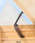 8 Inch Self Balancing Lid Support Hinges Set For Toy Boxes And Cabinets, Left And Right Hand, Spring Action, Red Bronze Finish, Includes Screws, Built Tough, Rustproof Hardware installed in wooden box.