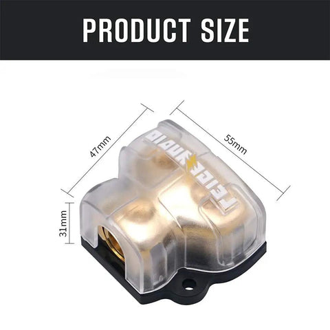 0 2 4 Gauge Copper Power Distribution Block For Car Audio Ground 2 Way In Out Splitter With Copper Core And Durable Plastic Cover Perfect For Auto Boats And Other Vehicles, 55x47x31mm size