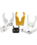 Automatic Tool Changer Bracket System For CNC Router Spindle ISO30 Taper - Set of five diverse brackets for tool swapping.