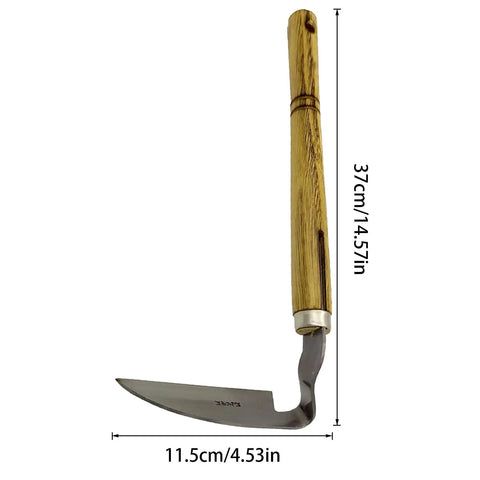 Durable Hand Weeder Sickle Tool With Hardwood Handle and stainless steel blade, measuring 37cm and 11.5cm, for garden use.