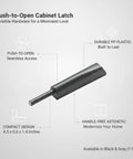Push To Open Cabinet Latch Handle Free Touch Release For Kitchen Cabinets And Wardrobes Super Slim PP Plastic
