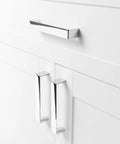 10 Pack 5 Inch Polished Chrome Cabinet Pulls For Kitchen Cabinets Drawers Dresser Vanity Cupboards Solid Metal Hardware With 128mm Hole Centers And Two Screw Sizes For Easy Installation installed on white cabinetry