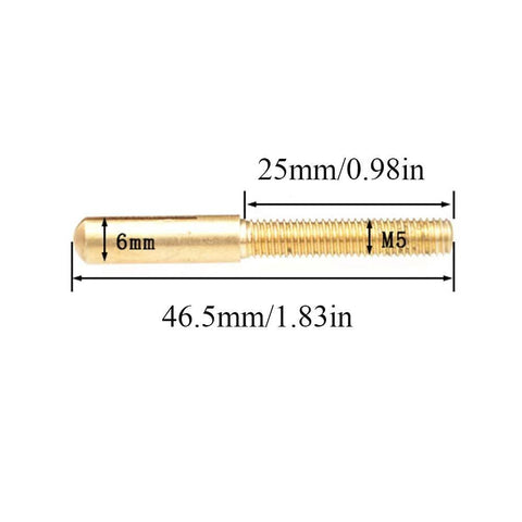 Copper heating wire connector rod, brass color, 46.5mm long with 25mm threaded M5 section