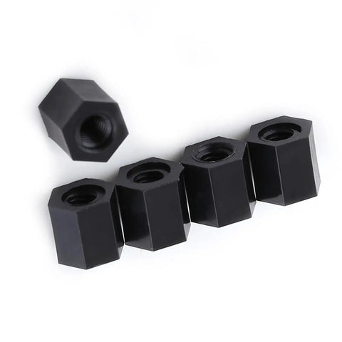 Premium Black M3 Female To Female Hex Threaded Standoff Spacers 100 Pcs PA66 Nylon on white background.