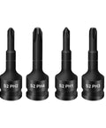 Hardened Cr-V Steel 4 Piece 3/8 Inch Square Drive Socket Adapter Kit With Ph1 To Ph4 Cross Bit Converter For Impact Driver Tools, S2 PH1-PH4
