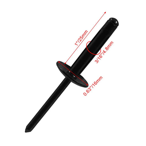 50 Pack Black Aluminum Tri Fold Exploding Pop Rivets Three Sixteenths Inch Grip One Inch Length Five Eighths Inch Flange Blind Rivets