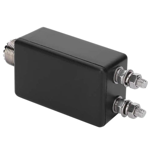 1 To 1 Mini Balun For HF Shortwave Antenna with black plastic shell and metal connectors, compact outdoor unit