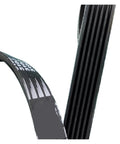 Close-up of Top Shelf 12 Rib Drive Belt For Planers Treadmills And Embroidery Machines Heavy Duty Rubber Replacement.