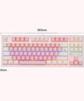 Compact Mechanical Gaming Keyboard With Wired USB Setup And Sweeping RGB Backlighting For Silky Smooth Typing And Slick Session Play Featuring Chunky Tactile Keys Ergonomic Form Factor And Top Tier Build Quality You Need - Top view with RGB lighting and dimensions shown