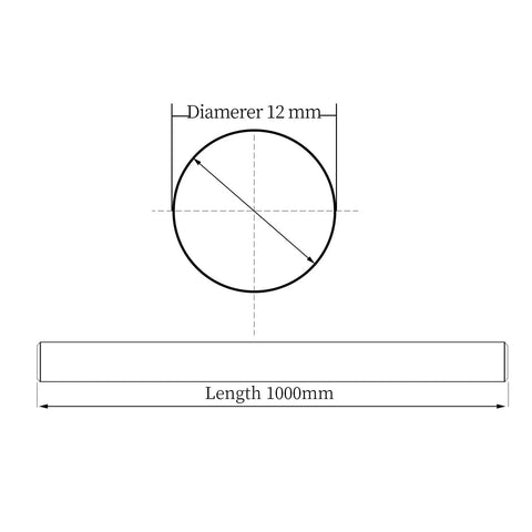 Diagram of 2 Pack 12mm X 1000mm Linear Motion Rods Case Hardened Chrome Shaft For 3D Printers And CNC DIY Projects.