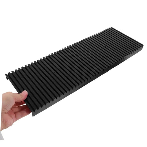Hand holding a black tray from the 2 Pack Antistatic PCB Storage Rack Kit With Grounding Wrist Strap For ESD Protection, static bar frame.