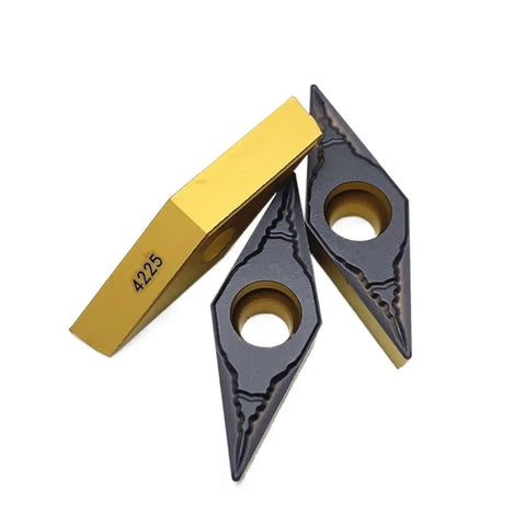 Heavy Duty Carbide Turning Indexable Inserts Vbmt160408 Pm4225 For Cnc Lathe Machine Metal Milling showing three inserts with black and yellow finish.