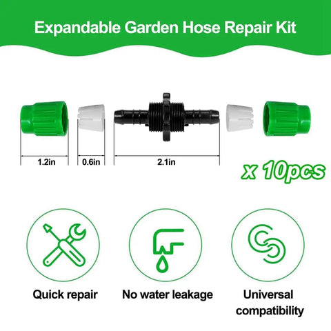 Stop Ditching Your Garden Hose And Get This Expandable Repair Kit With Dual-Channel Hose Connectors For A Watertight Seal That Keeps Pressure High As New Without Leaks Or Annoying Messes On The Lawn. 10pcs ABS garden hose repair kit with 2.1in connector and clamps