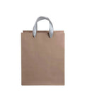 Premium Kraft Paper Bags With Silver Ribbon Handles 8.25W x 4.75D x 10.5H Inches Pack Of 100, front view showcasing the durable design.