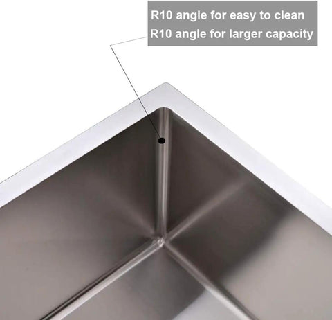 R10 corner detail of Drop In Bar Sink 15x20 Inch Topmount Single Bowl Kitchen Sink, 16 Gauge 304 Stainless Steel