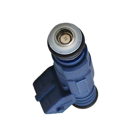 6 Pcs 0280155712 Fuel Injectors For 1997 To 2001 Cadillac Catera And 1996 To 1997 Saab 900 9000 1999 To 2003 9 5 Car Parts Gas Saver MPG Boost Smooth Engine Performance, blue fuel injector close-up