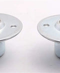 Heavy Duty Industrial Ball Casters With Spring Damping Cattle Eye Bearings And Compression Conveyor Rollers In Stainless Or Carbon Steel showing two casters with metal plates.