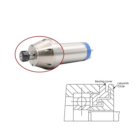 Built Tough Water Cooled CNC Spindle Motor With ER25 Chuck and Four Bearings showing chuck detail for heavy duty milling.